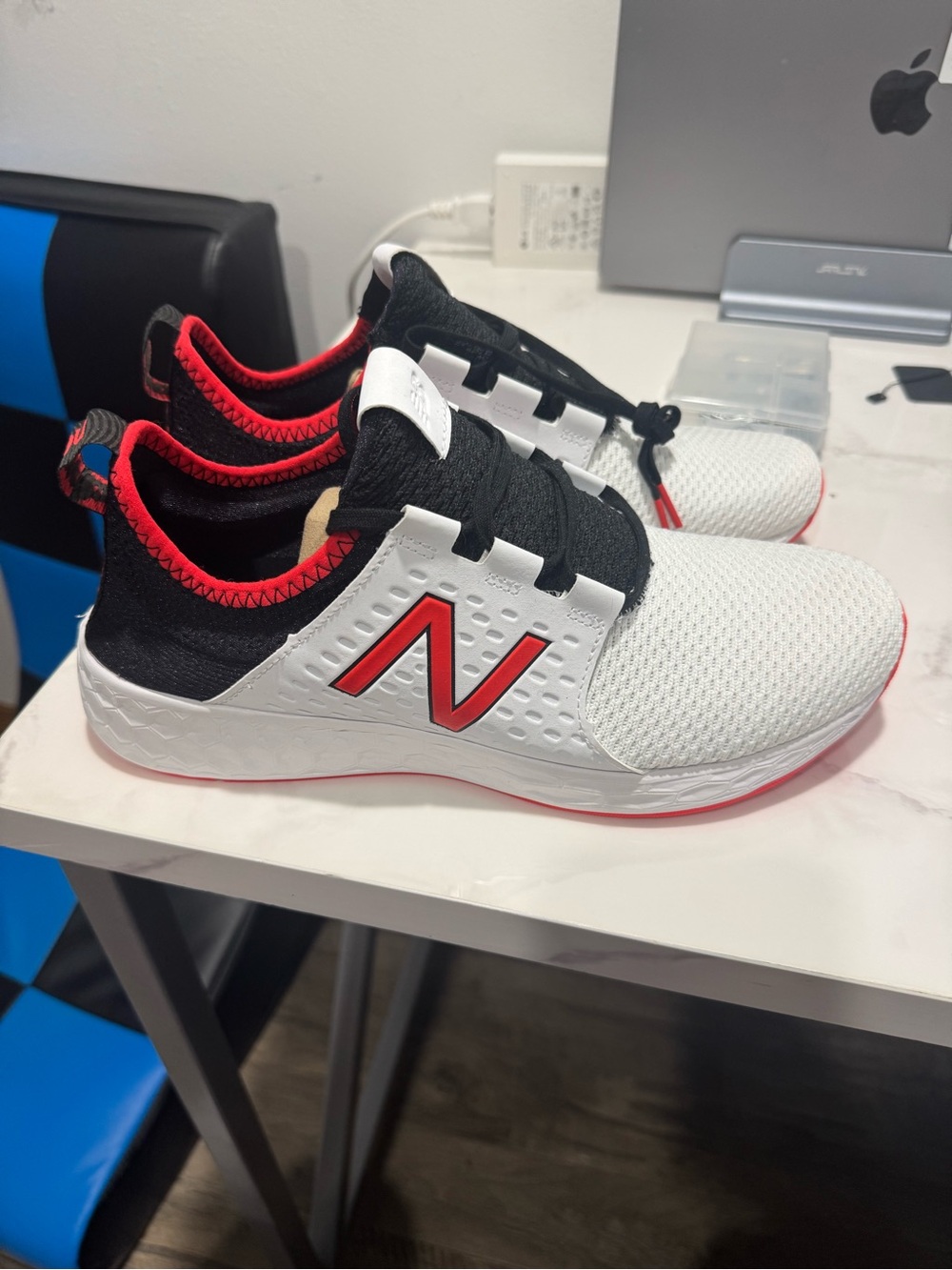 New Balance White, Black & Red Athletic Sneakers
